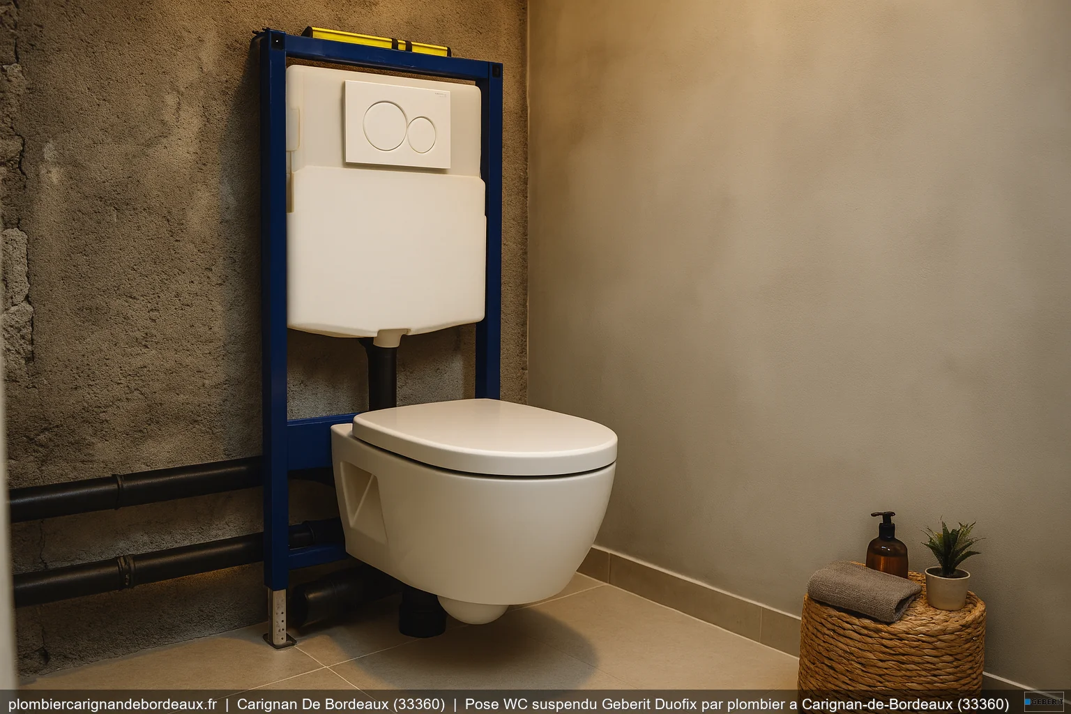Pose WC suspendu Geberit Duofix par plombier a Carignan-de-Bordeaux (33360)
